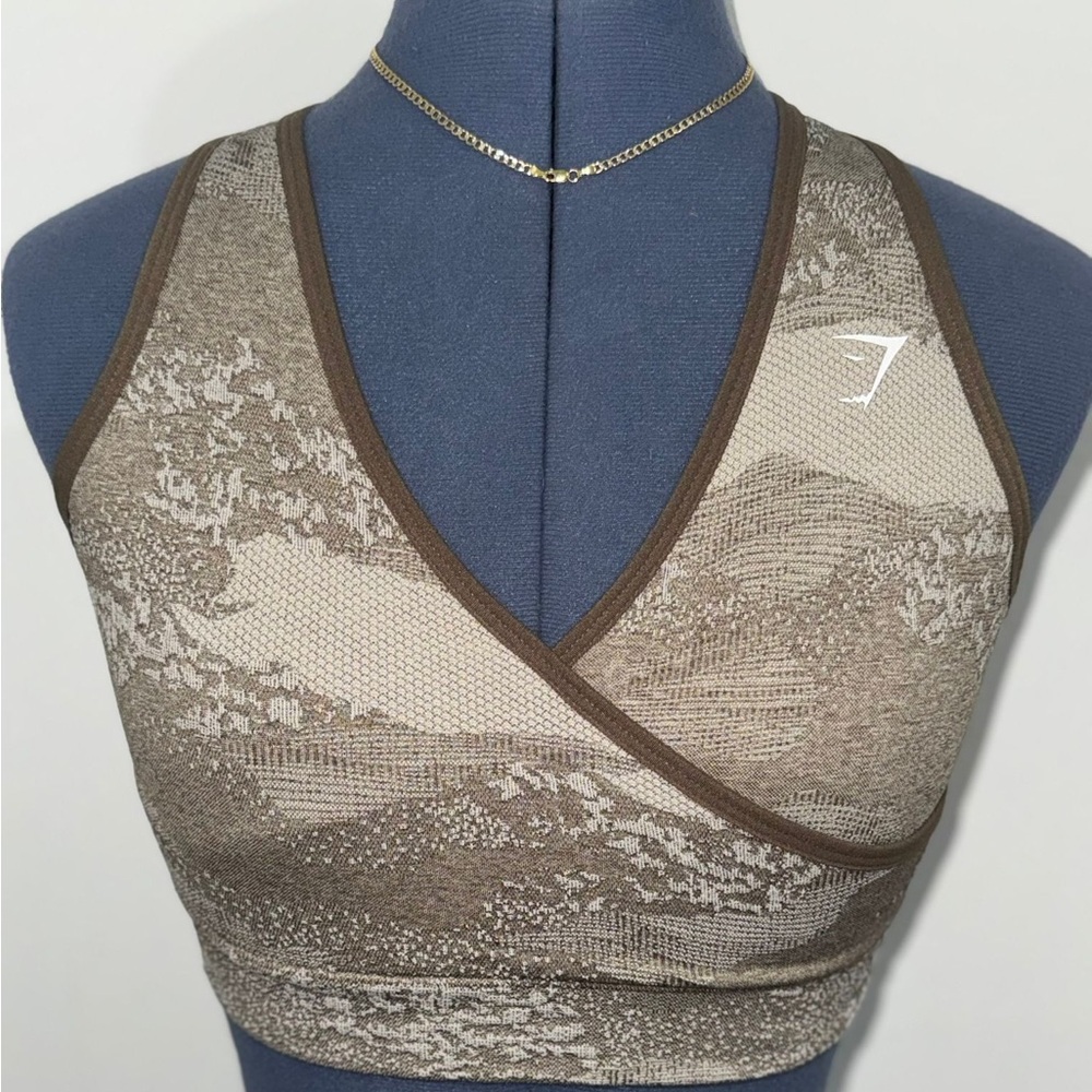 Gymshark Brown and Cream Sports Bra